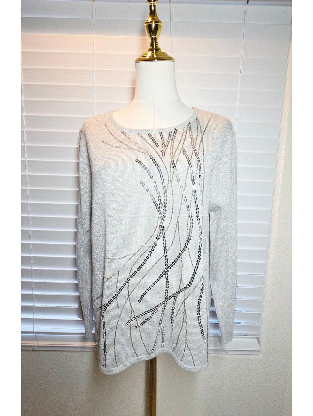 Vintage Rochelle California Sweater Silver Rhinestones and beads M